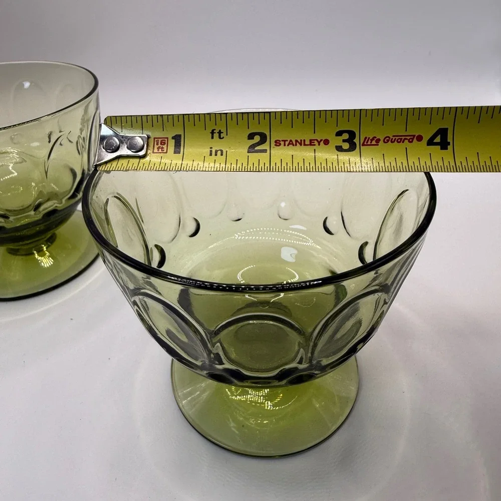Fostoria Coin Glass Olive Green Footed Dessert Bowls Set of 2 Vintage MCM